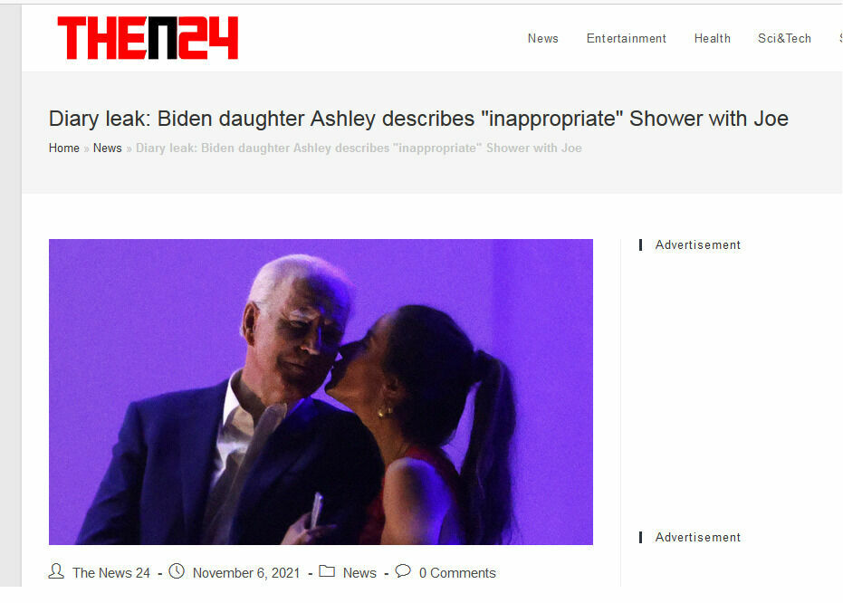 Один из иностранных заголовков по теме: ""Утечка дня": Дочь Байдена Эшли описывает "неподобающий" приём душа с отцом"