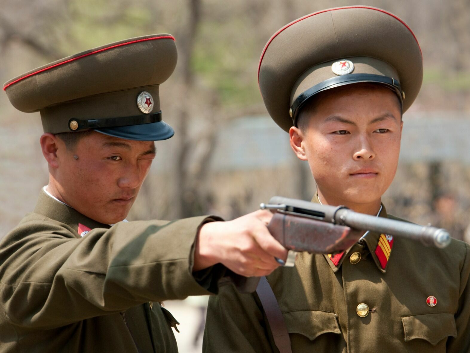 North Korean border guards: shooting practice.