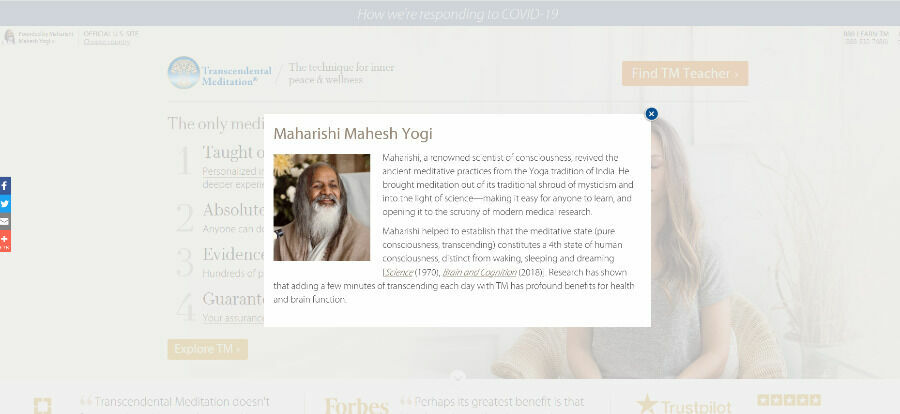 This is how the official website of the transcendental meditation movement looks like now.
