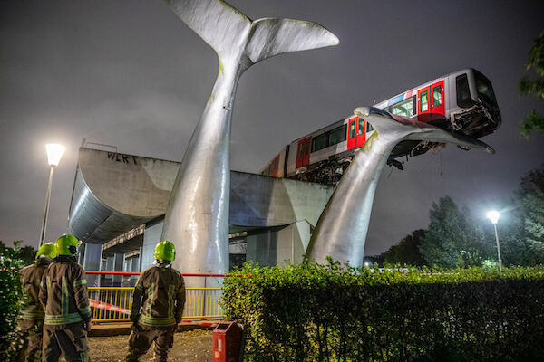 Photo of the day: a subway car hangs on the tail of a whale in Rotterdam
