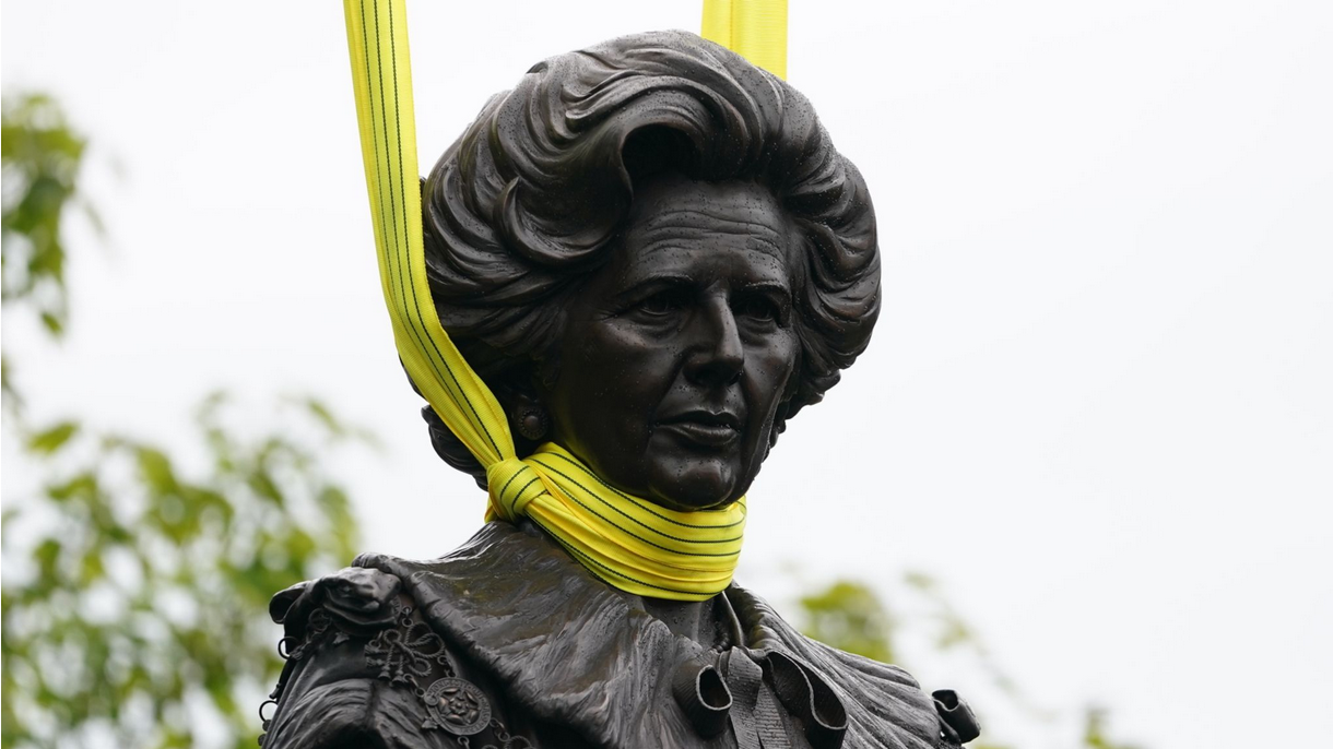 Statue of Margaret Thatcher in her hometown was pelted with eggs immediately after installation