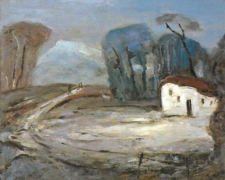 Alexander Drevin, "A landscape with a white house" ("A house by the side of the road"); 1931.