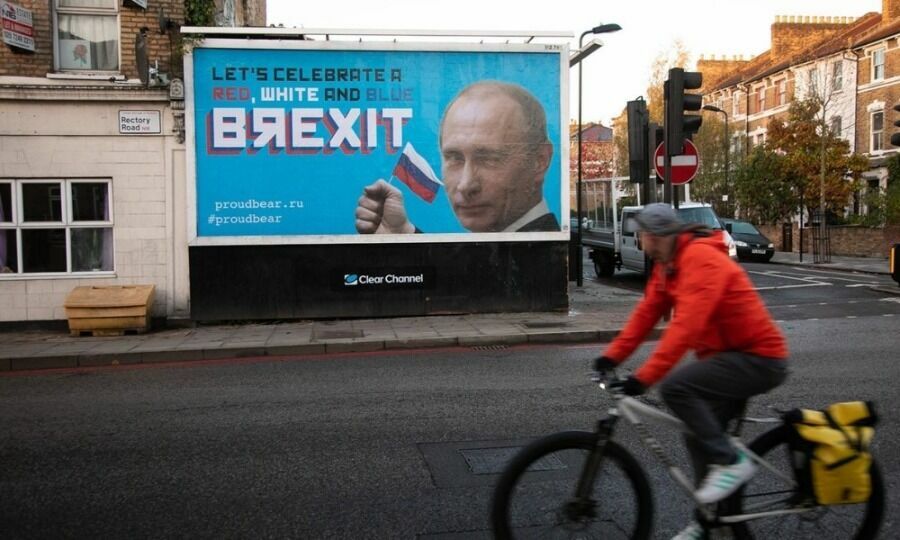 In November 2018, satirical posters appeared in London about the influence of Russia on the outcome of Brexit.