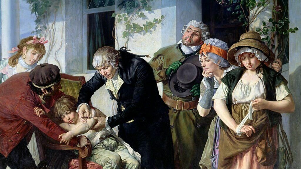 The first vaccination for smallpox was made in 1796 by Edward Jenner without a syringe. 